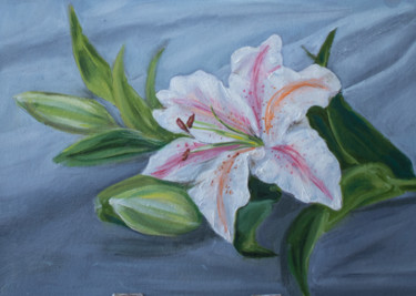 Painting titled "Lily on gray" by Evgeniya Zragevskaya, Original Artwork, Oil