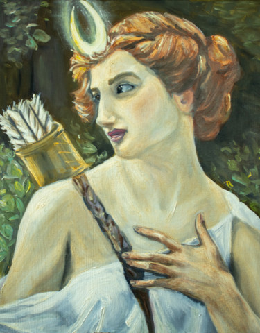 Painting titled "Goddess Diana Huntr…" by Evgeniya Zragevskaya, Original Artwork, Oil
