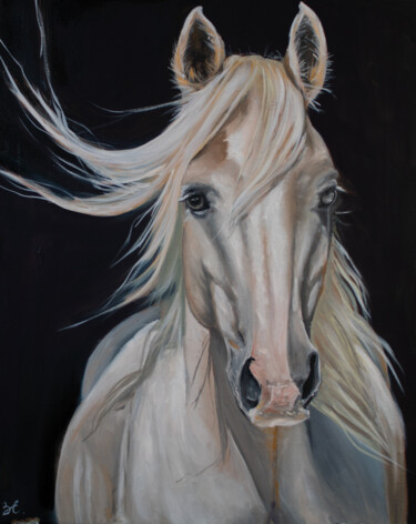 Painting titled "White mare" by Evgeniya Zragevskaya, Original Artwork, Oil