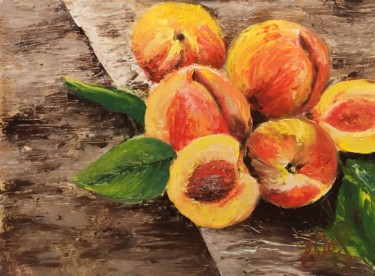 Картина под названием "Сочные персики" - Евгения Ожегова, Подлинное произведение искусства, Масло