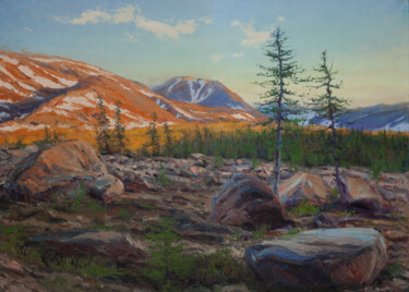 Painting titled "Quiet morning near…" by Evgeny Burtsev, Original Artwork, Oil Mounted on Wood Stretcher frame