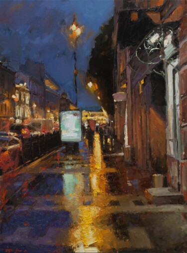 Pittura intitolato "Evening peter. Walk…" da Evgeny Burtsev, Opera d'arte originale, Olio Montato su Cartone