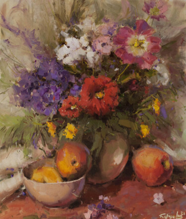 Painting titled "Floral melody. Flow…" by Evgeny Burtsev, Original Artwork, Oil
