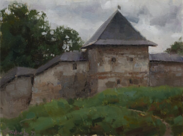 Painting titled "Sketch near the old…" by Evgeny Burtsev, Original Artwork, Oil Mounted on Cardboard