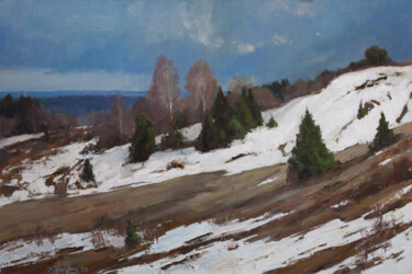 Peinture intitulée "Spring silence. Sno…" par Evgeny Burtsev, Œuvre d'art originale, Huile Monté sur Châssis en bois