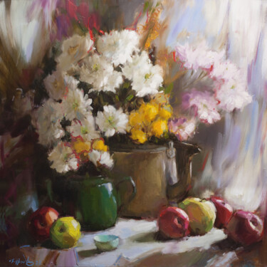 Painting titled "Scents of summer. S…" by Evgeny Burtsev, Original Artwork, Oil Mounted on Wood Stretcher frame