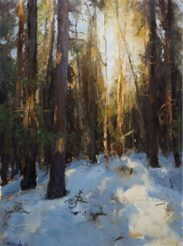 Картина под названием "Walking in winter f…" - Evgeny Burtsev, Подлинное произведение искусства, Масло Установлен на Деревян…