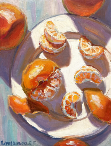 Картина под названием "Tangerines" - Evgeny Chernyakovsky, Подлинное произведение искусства, Масло Установлен на Деревянная…