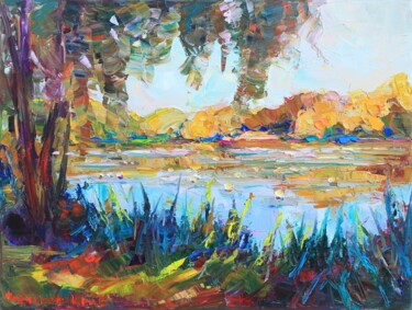 Pintura titulada "River with lilies" por Evgeny Chernyakovsky, Obra de arte original, Oleo Montado en Bastidor de camilla de…