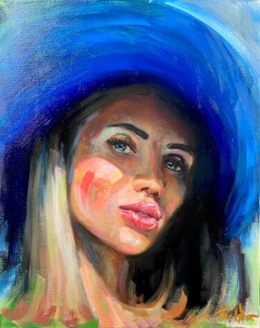 Russian woman in a hat portrait oil painting woman face amer Malerei mit dem Titel "Russian woman in a…" von Evgeny Potapkin, Original-Kunstwerk, Öl