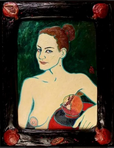 Картина под названием "Девушка с гранатом." - Evgeny Kovalchuk, Подлинное произведение искусства, Масло