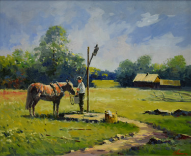 Peinture intitulée "Water for the Horse" par Evgeny Malykh, Œuvre d'art originale, Huile