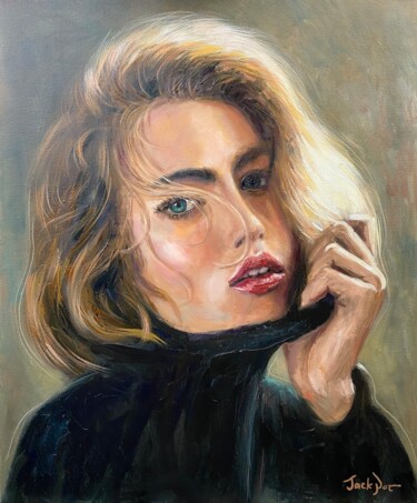 Painting titled "Pretty girl" by Evgeny Potapkin, Original Artwork, Oil Mounted on Wood Stretcher frame