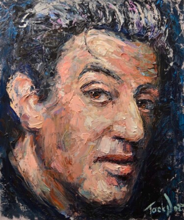 Painting titled "Oil portrait of Syl…" by Evgeny Potapkin, Original Artwork, Oil Mounted on Wood Stretcher frame