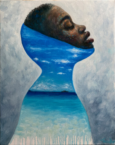 Pintura titulada "African portrait oi…" por Evgeny Potapkin, Obra de arte original, Oleo Montado en Bastidor de camilla de m…