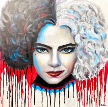 Painting titled "Cruella portrait pa…" by Evgeny Potapkin, Original Artwork, Oil Mounted on Wood Stretcher frame