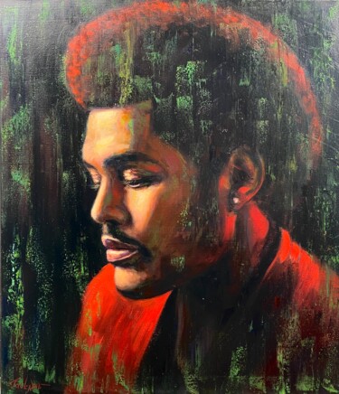Painting titled "The Weeknd Oil Port…" by Evgeny Potapkin, Original Artwork, Oil Mounted on Wood Stretcher frame