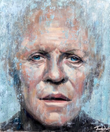 Painting titled "Anthony Hopkins por…" by Evgeny Potapkin, Original Artwork, Oil Mounted on Wood Stretcher frame