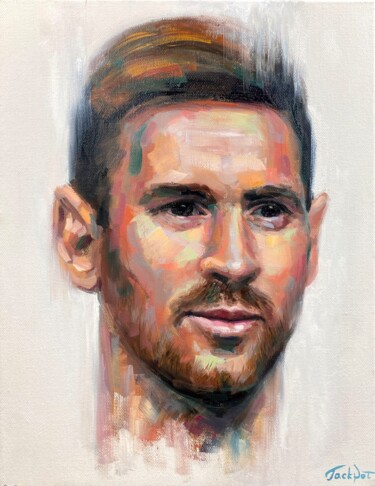 Malarstwo zatytułowany „Leo Messi Oil Portr…” autorstwa Evgeny Potapkin, Oryginalna praca, Olej Zamontowany na Drewniana ram…
