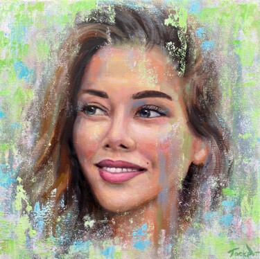 Painting titled "Anet Sai portrait p…" by Evgeny Potapkin, Original Artwork, Oil Mounted on Wood Stretcher frame