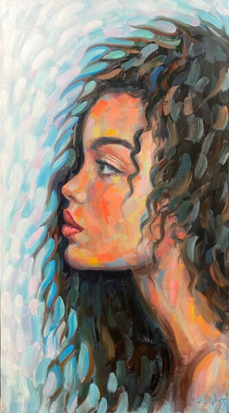 Картина под названием "Woman Oil Portrait…" - Evgeny Potapkin, Подлинное произведение искусства, Масло Установлен на Деревян…