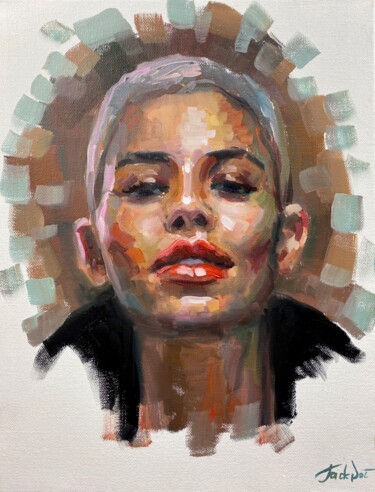 Painting titled "Beautiful woman oil…" by Evgeny Potapkin, Original Artwork, Oil Mounted on Wood Stretcher frame