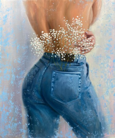 Painting titled "Abstract woman back…" by Evgeny Potapkin, Original Artwork, Oil Mounted on Wood Stretcher frame