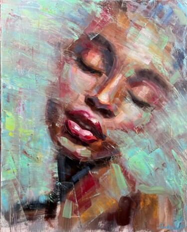 Painting titled "African queen oil p…" by Evgeny Potapkin, Original Artwork, Oil Mounted on Wood Stretcher frame