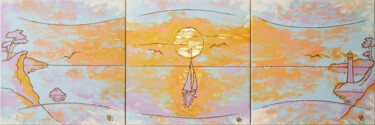 Painting titled "Sail at sunset" by Evgeny Shaparin (Johnrusart), Original Artwork, Acrylic