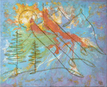 Painting titled "Sun, mountains and…" by Evgeny Shaparin (Johnrusart), Original Artwork, Acrylic