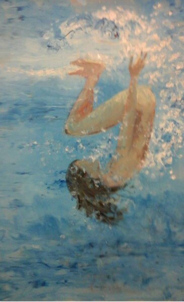 Painting titled "Blue Colour: diving" by Evi Panteleon, Painter, Original Artwork, Acrylic