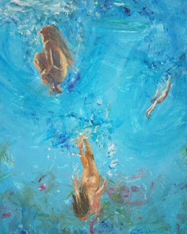 Pittura intitolato "Blue Colour: Mermai…" da Evi Panteleon, Painter, Opera d'arte originale, Olio