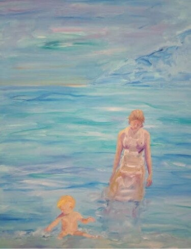 Ζωγραφική με τίτλο "Blue Colour:Sea n S…" από Evi Panteleon, Painter, Αυθεντικά έργα τέχνης, Λάδι