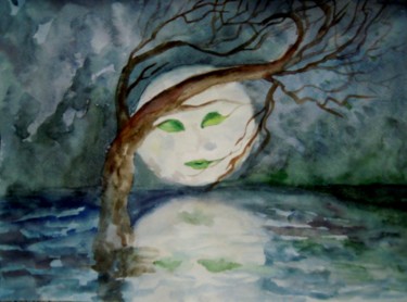 Painting titled "The moon reflected…" by Evgeniya Degtyareva, Original Artwork, Oil