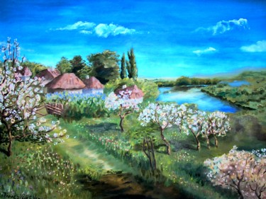 Painting titled "Деревня" by Evgeniya Degtyareva, Original Artwork, Oil