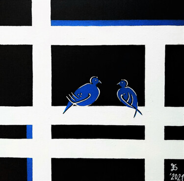 Pittura intitolato "Blue Birds" da Ewa Dura, Opera d'arte originale, Acrilico