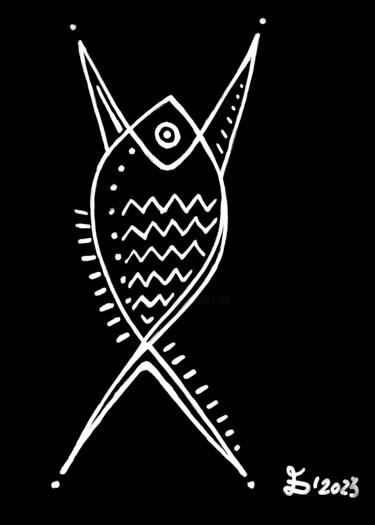 Dessin intitulée "The Fish - The Man" par Ewa Dura, Œuvre d'art originale, Marqueur