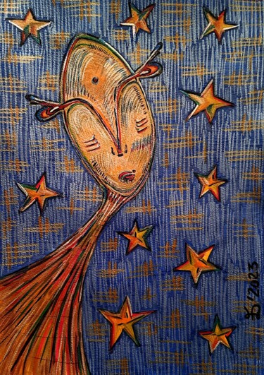 Drawing titled "Starman" by Ewa Dura, Original Artwork, Marker