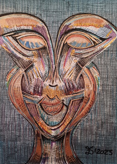 Drawing titled "The Face I" by Ewa Dura, Original Artwork, Marker