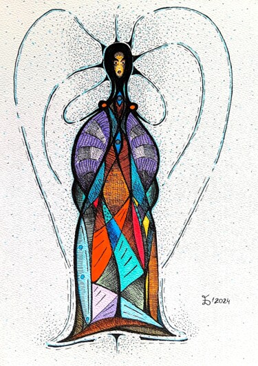Dessin intitulée "Warrior Woman" par Ewa Dura, Œuvre d'art originale, Marqueur