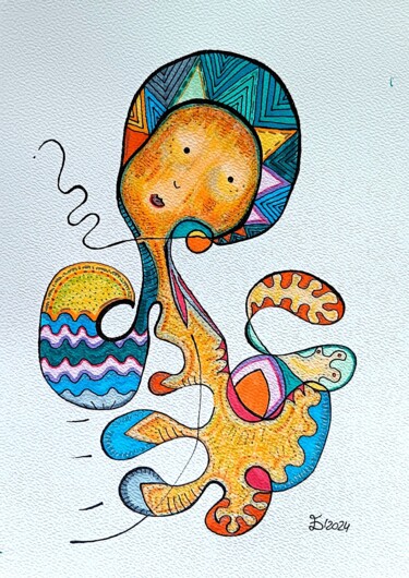Zeichnungen mit dem Titel "Octopus" von Ewa Dura, Original-Kunstwerk, Marker