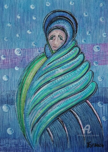 Drawing titled "Winter Night" by Ewa Dura, Original Artwork, Marker