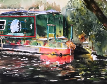 Painting titled "Barges for an artist" by Ewa Helzen, Original Artwork, Watercolor