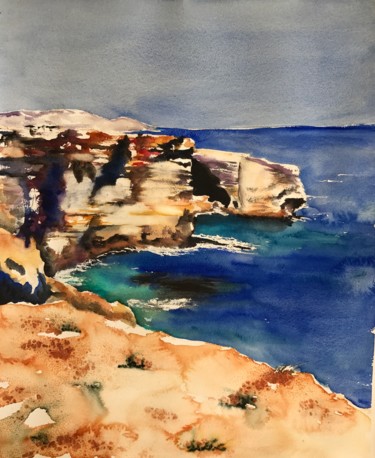 Painting titled "By the sea" by Ewa Helzen, Original Artwork, Watercolor