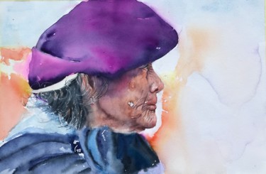 Peinture intitulée "Old woman from Ecua…" par Ewa Helzen, Œuvre d'art originale, Aquarelle