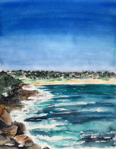 Painting titled "The beach of Curl C…" by Ewa Helzen, Original Artwork, Watercolor