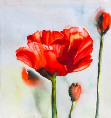Malerei mit dem Titel "Poppy" von Ewa Helzen, Original-Kunstwerk, Aquarell