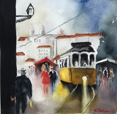 Pintura intitulada "Tram" por Ewa Helzen, Obras de arte originais, Aquarela