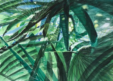 Painting titled "Palm leaves" by Ewa Helzen, Original Artwork, Watercolor