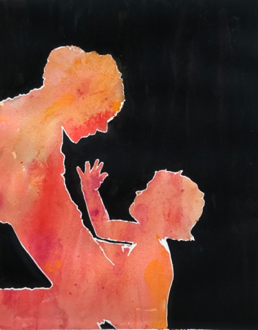 Painting titled "Mother and child" by Ewa Helzen, Original Artwork, Watercolor